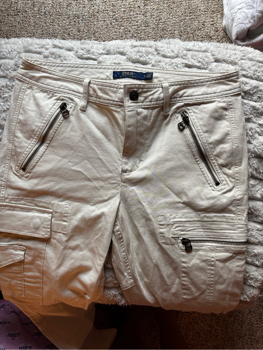 Polo by Ralph Lauren Cream Cargo Jeans with Zip Pockets